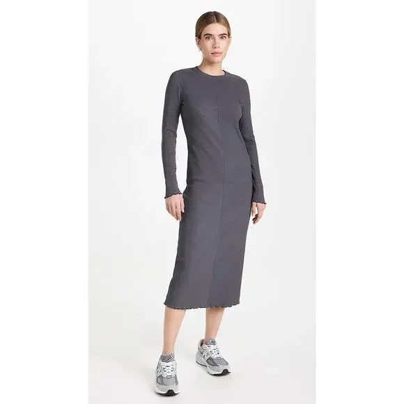 chinese dress ladies Grey Ribbed Long Sleeve Sweater Midi Dress